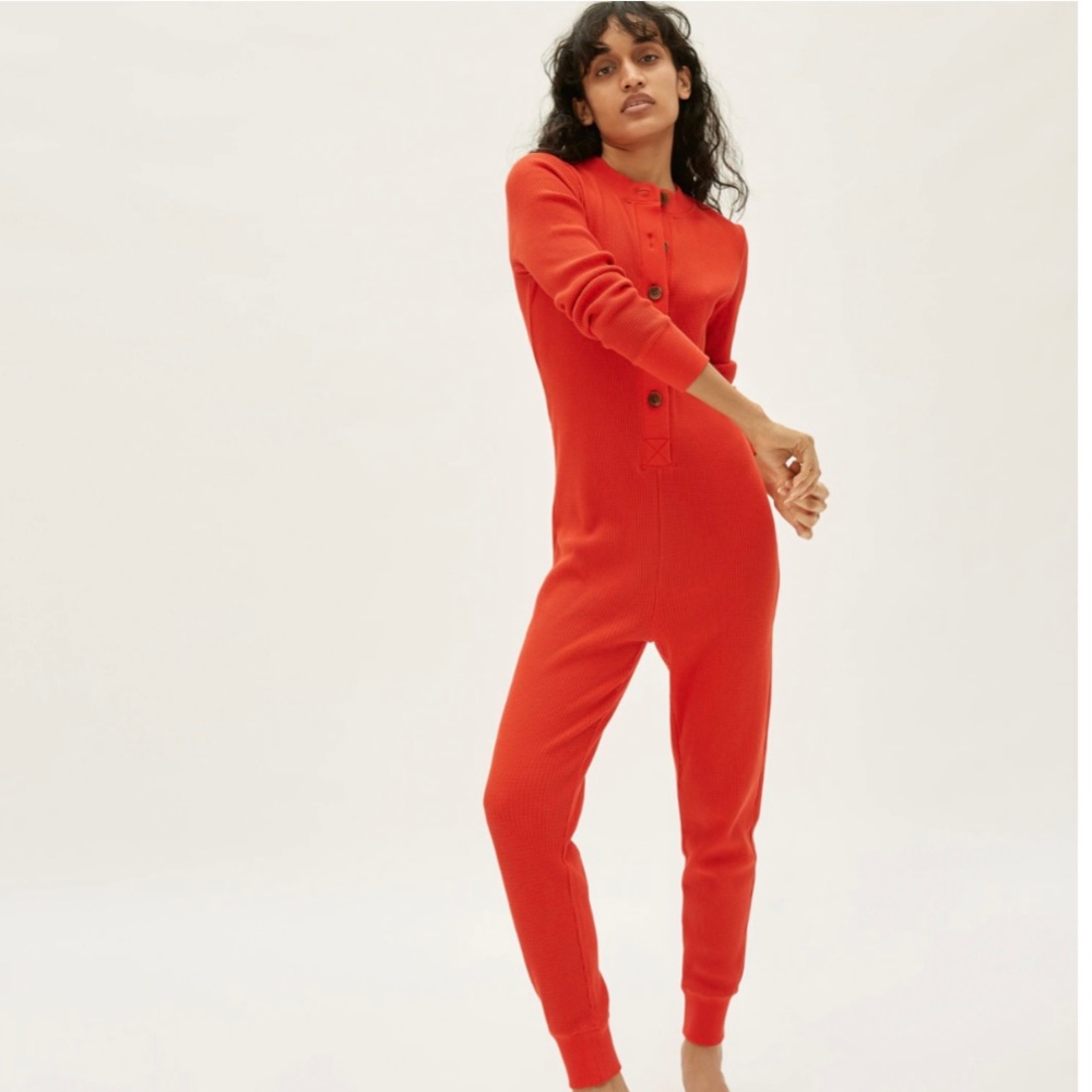 Everlane Waffle Knit One Piece Button Up PJs